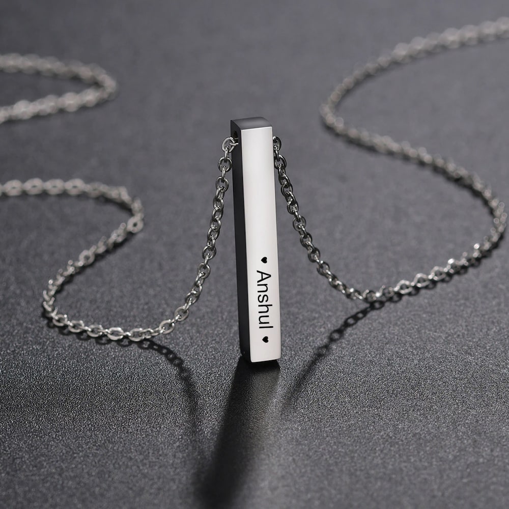  Classy Silver Personalized Bar Pendant